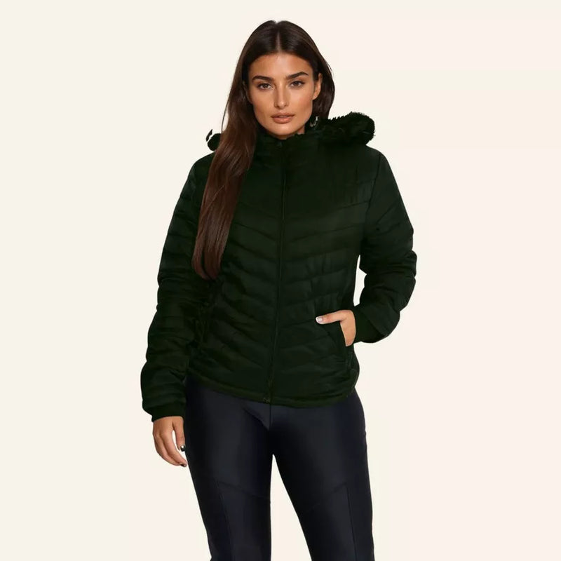 Jaqueta Peluciada Feminina Puffer com Capuz