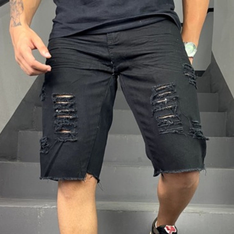 Short rasgado orders masculino preto